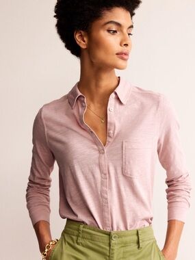 Boden Amelia Jersey Shirt Long Sleeves Dusty Pink Size 4